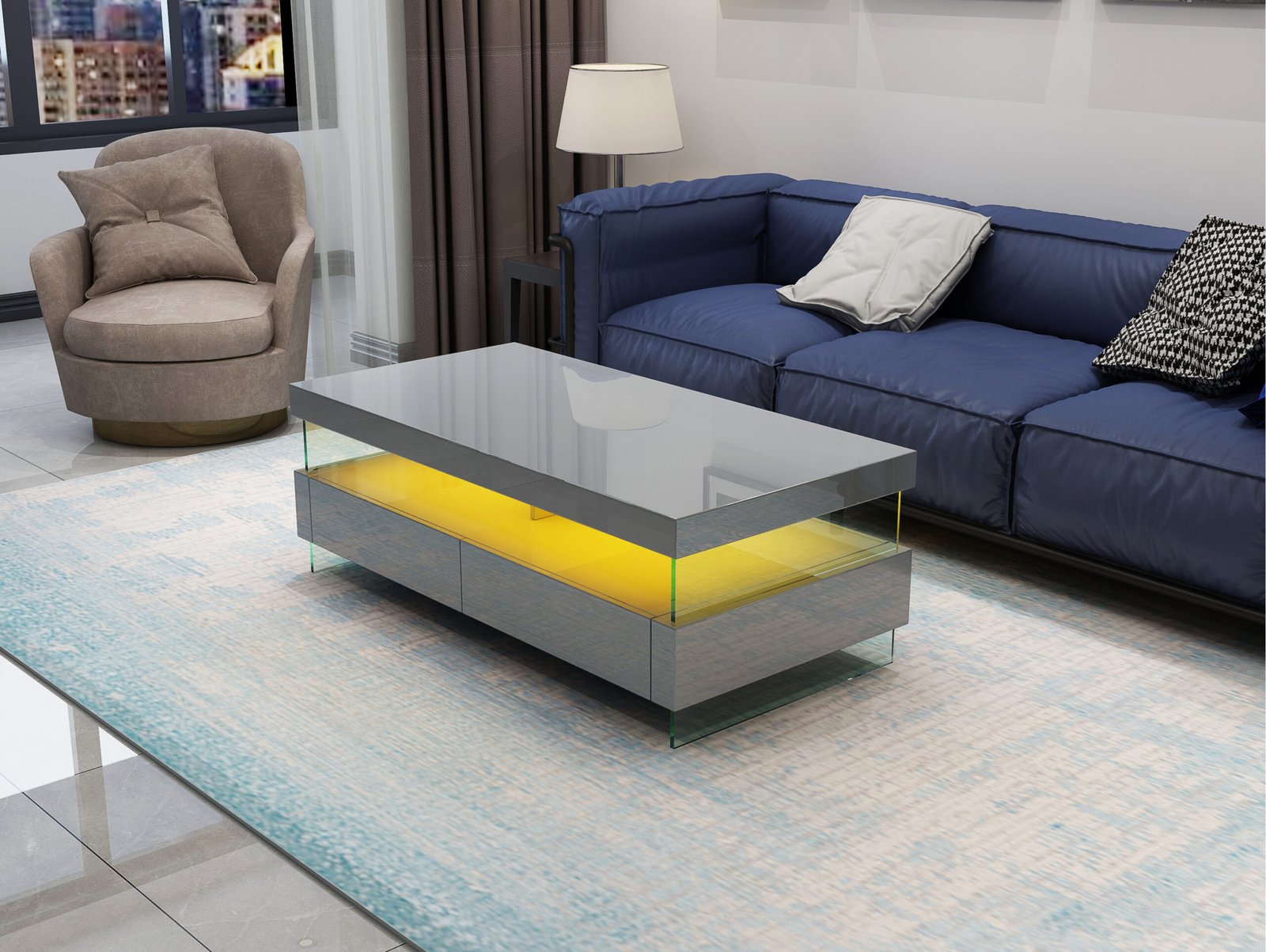 599-RIA-COFFEE TABLE WITH LED LIGHT-LIGHT GREY - Image 2