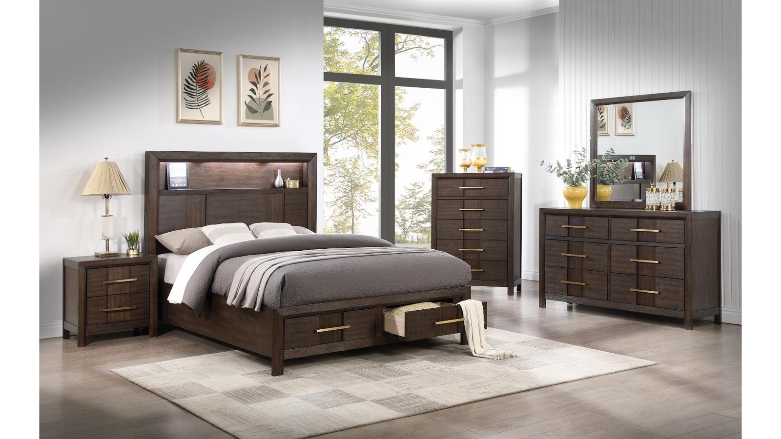 B1441-KENZO-BEDROOM SET-DARK WALNUT